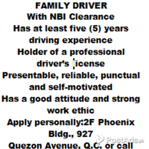 FAMILY DRIVER | PostAds PH