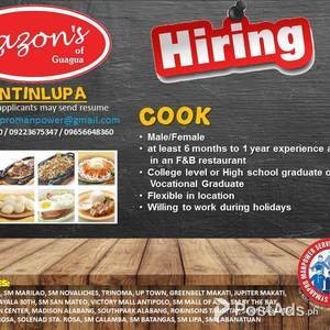 COOK HIRING - MUNTINLUPA | PostAds PH