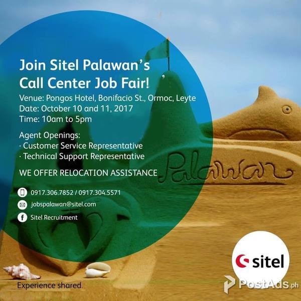 Sitel Career Fair on OCTOBER 10 & 11 from 10AM - 3PM at Pongos Hotel, 